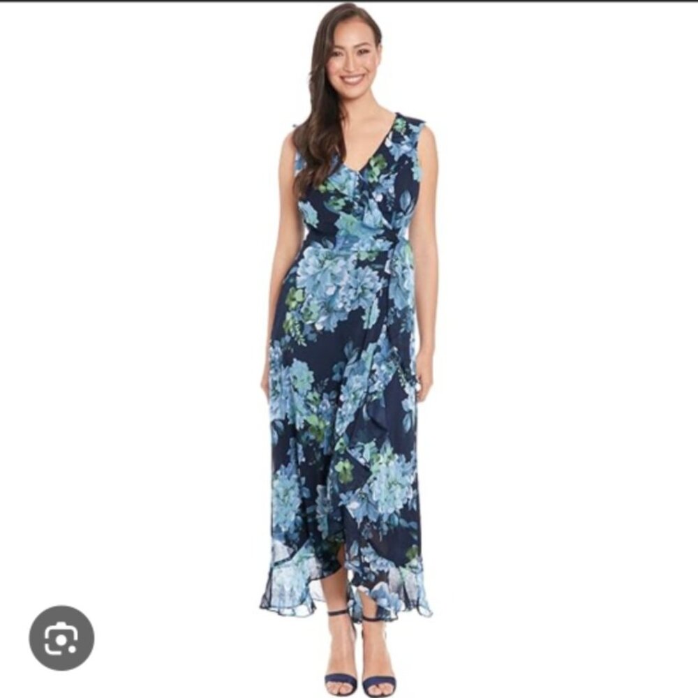 Floral V-Neck Maxi Dress Maggy London Size 14